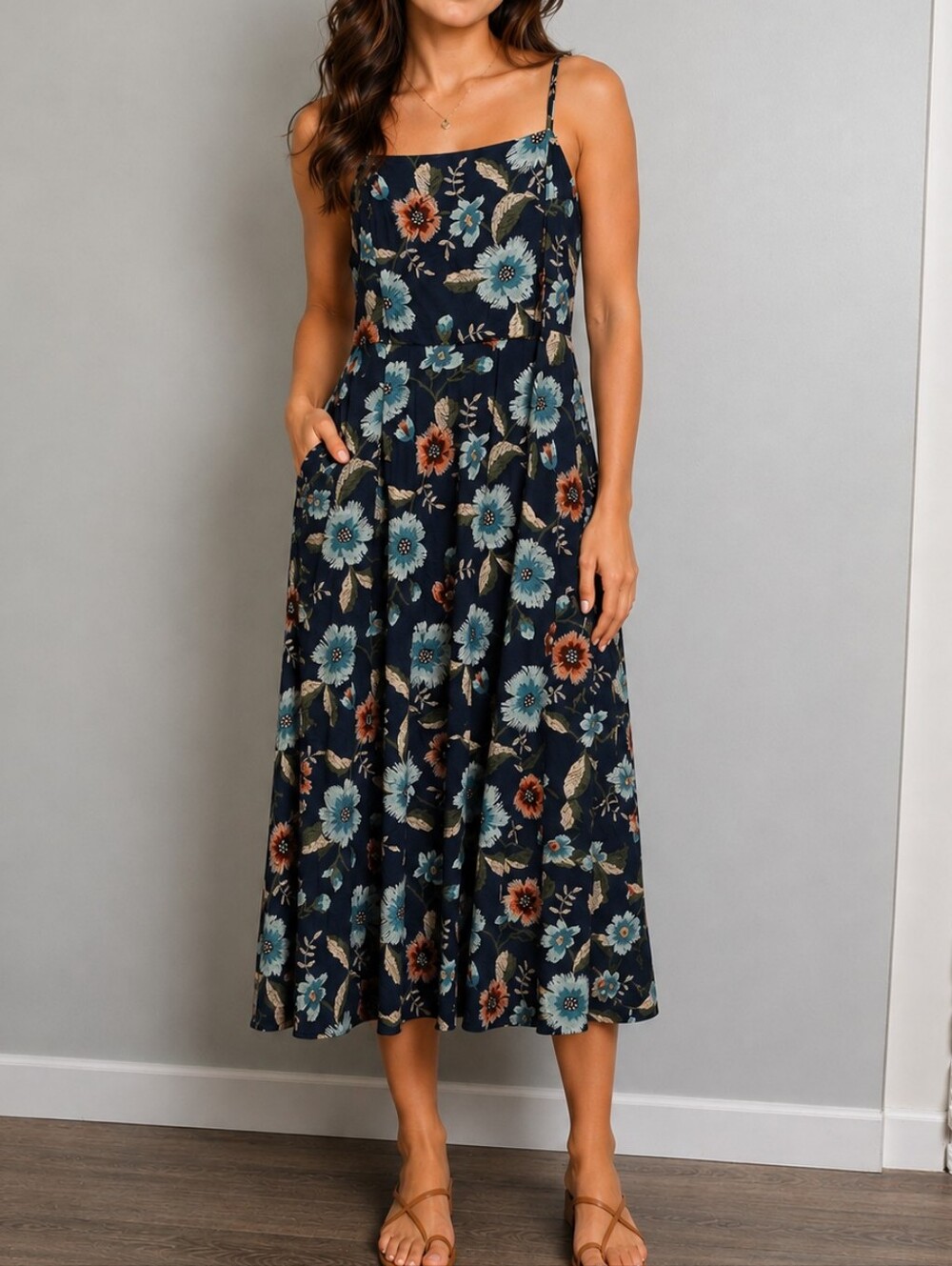 Joie Teal Floral Midi Dress Size Medium